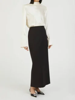 Seidenbluse mit Wasserfallausschnitt Crème