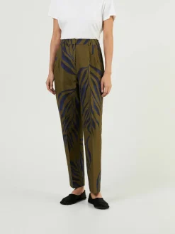 Seiden-Hose 'Berna Printed' Avocado/Navy