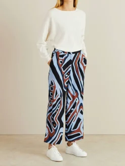 Seidenhose 'Fonda' mit Muster Blau/Braun