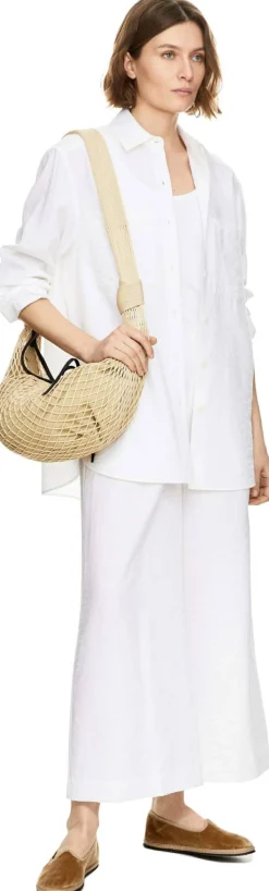 Seidenhose 'Nerola Crashed' mit Crinkle-Optik Bianco