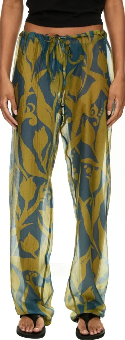Seidenhose 'Pachas' mit floralem Muster Grün/Blau