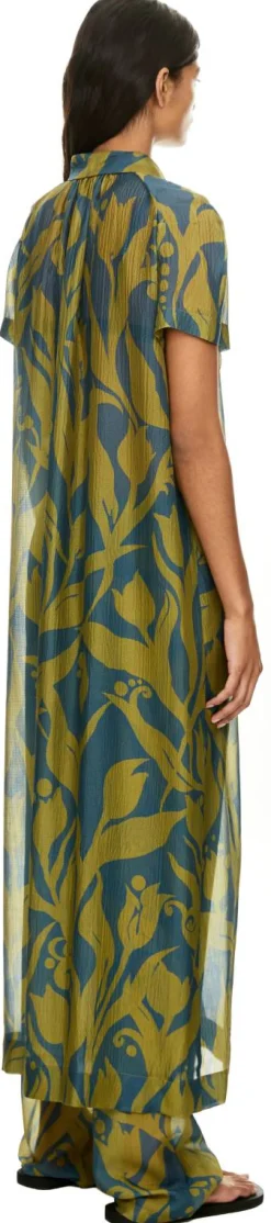Seidenkleid 'Davinia' mit floralem Muster Grün/Blau