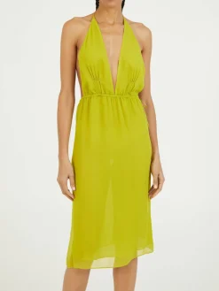 Seidenkleid mit Halterneck Grün