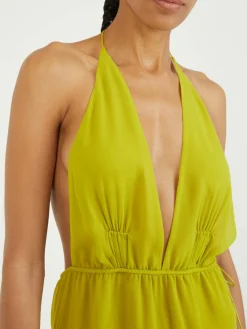 Seidenkleid mit Halterneck Grün