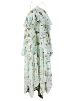 Seidenkleid mit Volants Türkis