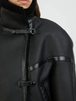 Shearling-Aviatorjacke Schwarz