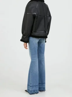 Shearling-Aviatorjacke Schwarz