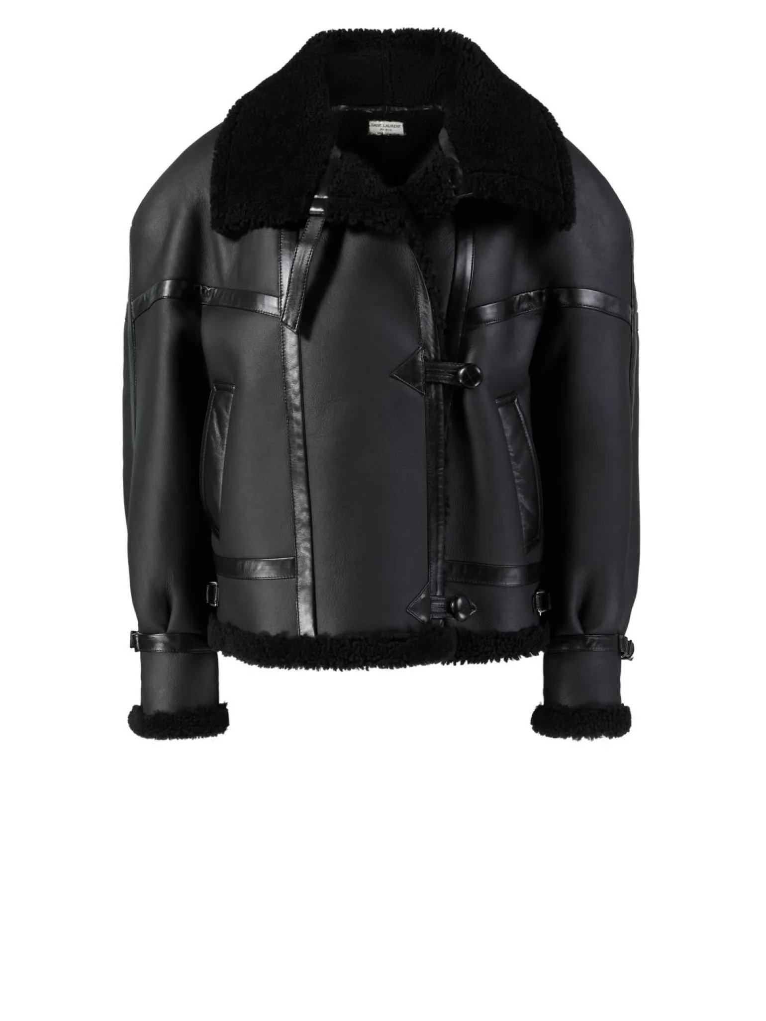 Shearling-Aviatorjacke Schwarz