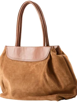 Shopper 'Blossom' aus Veloursleder Cognac