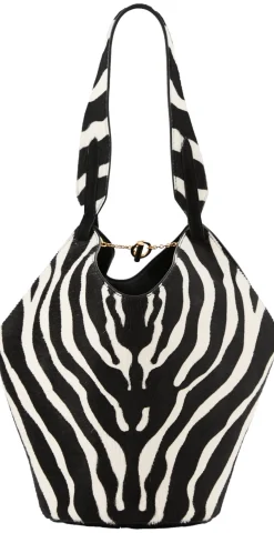 Shopper 'Lotus Mini' aus Kalbshaar mit Zebra Print Schwarz