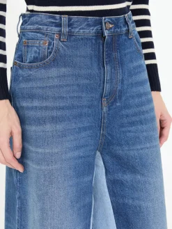 Shorts aus Denim-Patchwork Mittelblau