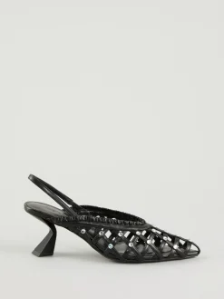 Slingback-Pumps mit Kristallen Schwarz