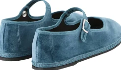 Slipper 'Mary Jane' aus Samt Azzurro Adriatico