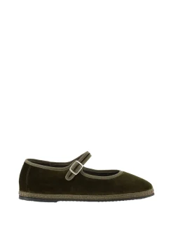 Slipper 'Mary Jane' aus Samt Verde Loden