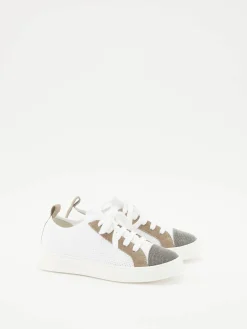 Sneaker aus Veloursleder mit Monili Perlen Weiß