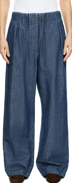 Stoffhose aus Chambray-Baumwolle Mittelblau