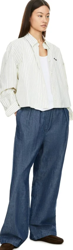 Stoffhose aus Chambray-Baumwolle Mittelblau