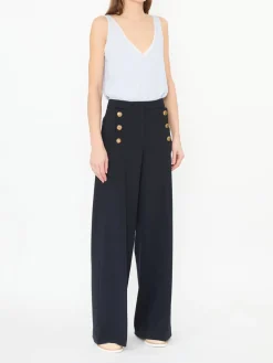 Stoffhose 'Bridget' mit Knopfdetails Marineblau