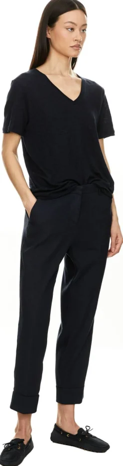 Stoffhose 'Krystal' aus Leinen Marineblau