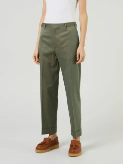 Stoffhose mit umgeschlagenem Saum Grün
