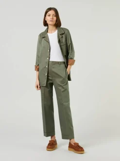 Stoffhose mit umgeschlagenem Saum Grün