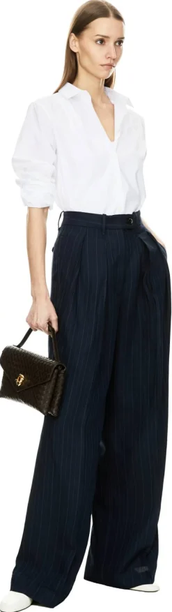 Stoffhose 'Sandra Palazzo' mit Nadelstreifen Marineblau