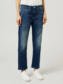 Straight-Leg Jeans 'Girlfriend Slim Straight Crop' Dunkelblau