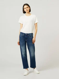 Straight-Leg Jeans 'Girlfriend Slim Straight Crop' Dunkelblau