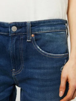 Straight-Leg Jeans 'Girlfriend Slim Straight Crop' Dunkelblau