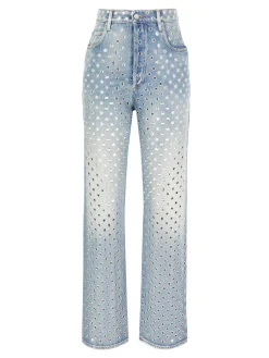 Straight-Leg-Jeans mit Allover-Ösen Hellblau