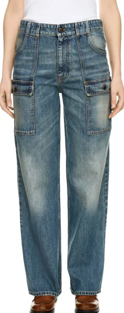 Straight-Leg Jeans mit Logo Stickerei Mittelblau