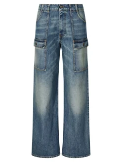 Straight-Leg Jeans mit Logo Stickerei Mittelblau