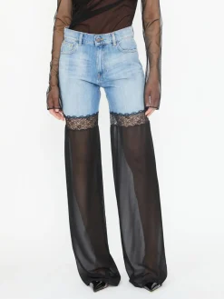 Straight-Leg Jeans mit transparenten Bein Marineblau