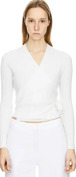 Strickjacke aus Wolle zum Wickeln Crème