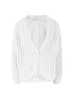 Strickjacke 'Ivenya Handstrick' mit Lochmusterung Off White