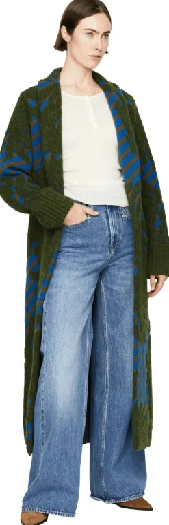 Strickmantel 'Tegal' aus Wolle Grün/Blau