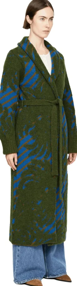 Strickmantel 'Tegal' aus Wolle Grün/Blau