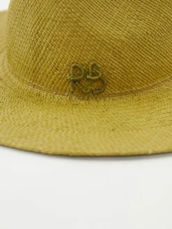 Stroh-Hut mit Monogramm-Verzierung 'Fedora' Grün