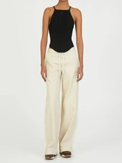 Sweatpants aus Leder Crème