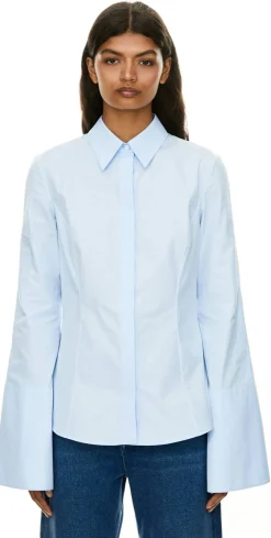 Taillierte Bluse 'Jataya' mit Trompetenärmel Blau