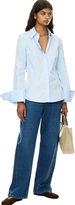 Taillierte Bluse 'Jataya' mit Trompetenärmel Blau