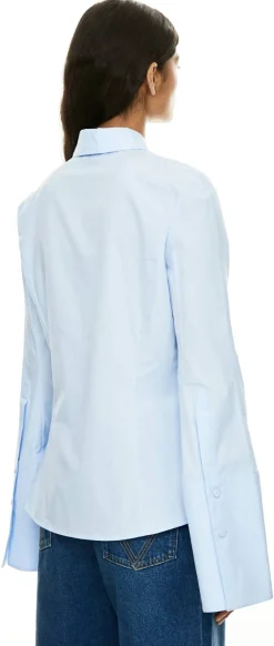 Taillierte Bluse 'Jataya' mit Trompetenärmel Blau
