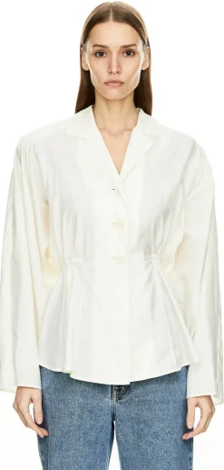 Taillierte Seidenbluse Crème