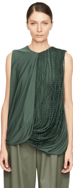 Top aus Organza-Bändern Khaki