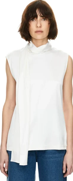 Top aus Stretch-Seidensatin Weiß