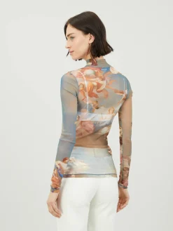Top aus Tüll mit Sky-Print Multi