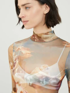 Top aus Tüll mit Sky-Print Multi