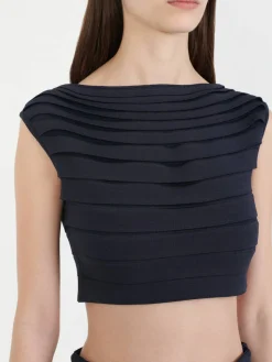 Top mit Festonbögen Marineblau