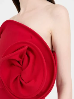 Trägerloses Minikleid mit skulpturaler Rose Rot