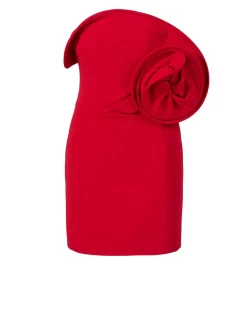 Trägerloses Minikleid mit skulpturaler Rose Rot